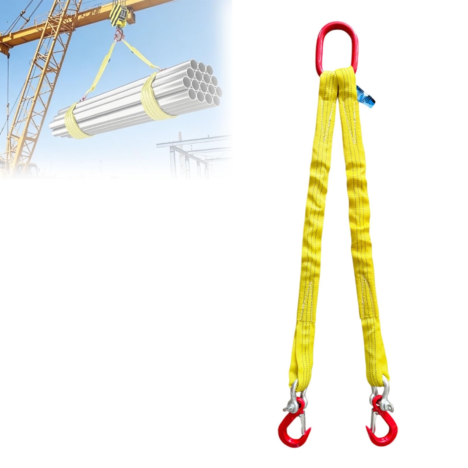Hochbelastbares 2-strängiges Gurtgehänge, Set aus Polyester-Hebegurten, 4409 lbs Tragfähigkeit, Anschlagmittel für Industrie und Bauwesen(5 tons,5m)