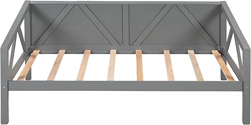 Miniatura 4 de SOFTSEA Marco simple de sofá cama individual, plataforma de madera con soporte de listones de madera y forma de triángulo, sofá cama resistente para