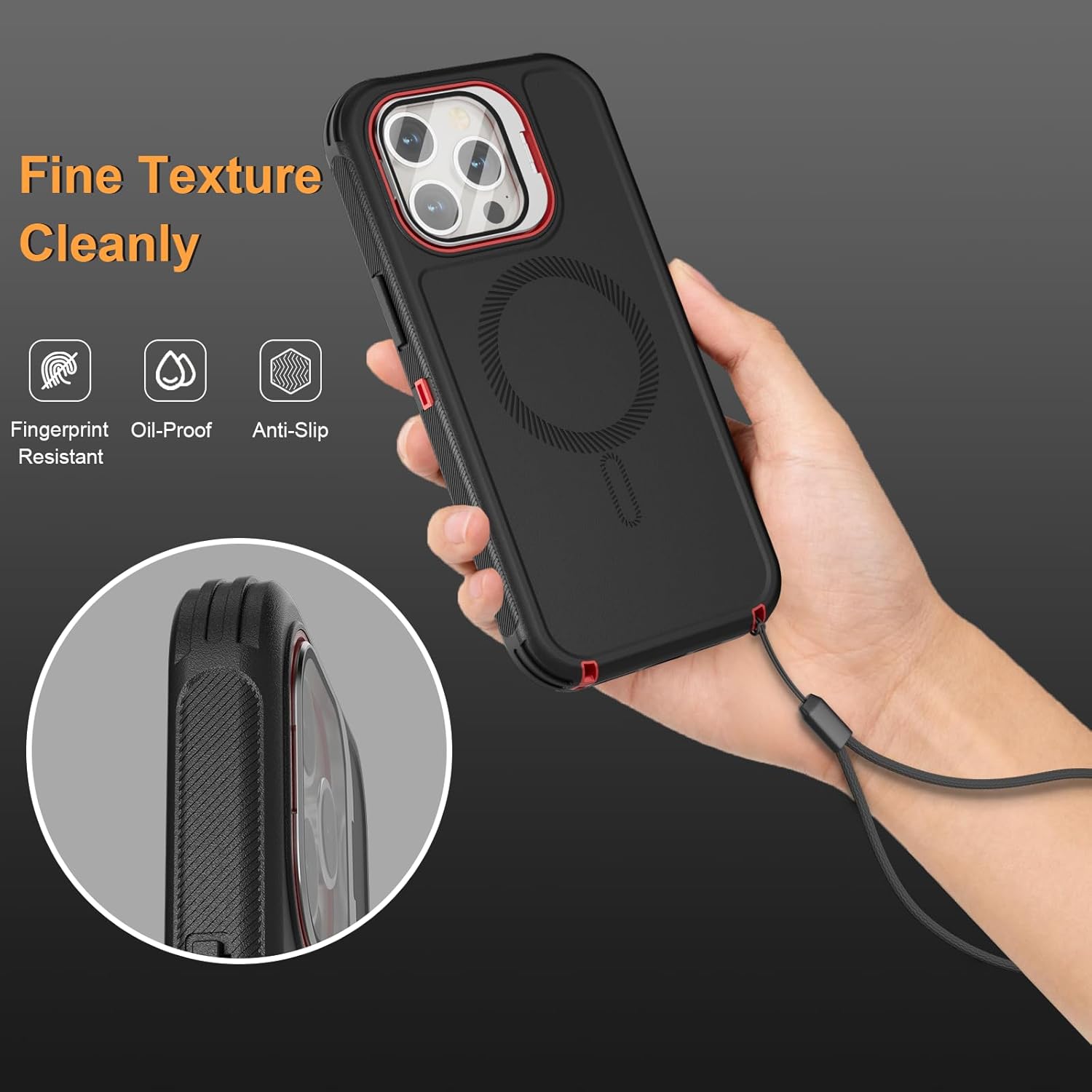 Follaroma for iPhone 15 Pro Max Case with Stand & Built-in Camera Cover, MagSafe Compatible, Heavy-Duty Shockproof Protection, Magnetic & Rugged Phone Cover for iPhone 15 Pro Max 6.7'', Black-red