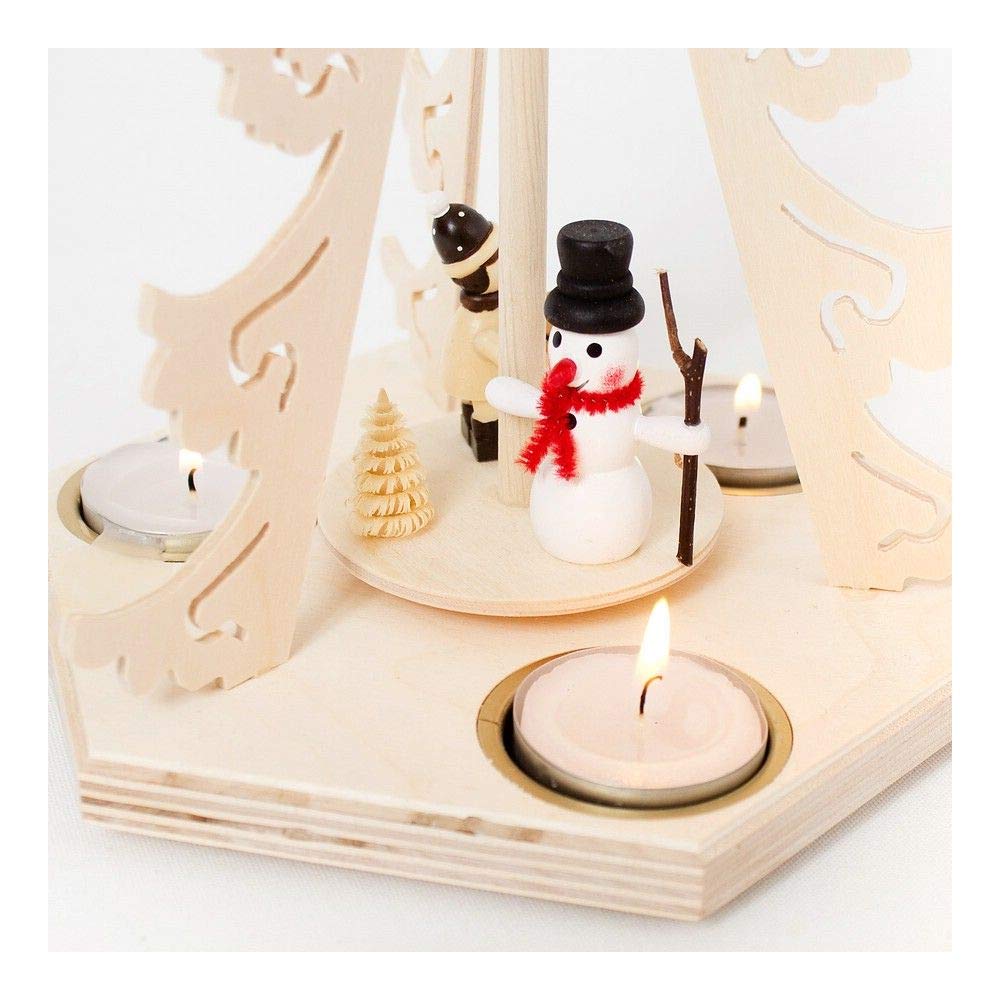 Weihnachtspyramide aus dem Erzgebirge mit Teelichtern * Modell: Schneemann *