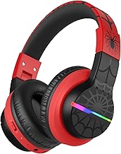 iClever Bluetooth Kids Headphones, BTH12 Colorful LED Lights Kids Wireless Headphones Over Ear with 74/85dBA Volume Limited, 85H Playtime, Bluetooth 5.2 for School/Tablet/PC, Black&Red