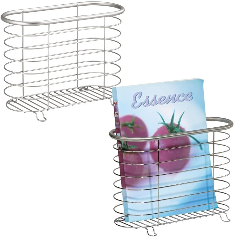 mDesign Decorative Metal Farmhouse Magazine Holder and Organizer Bin - Standing Rack for Magazines, Books, Newspapers, Tablets in Bathroom, Family Room, Office, Den - 2 Pack - Brushed