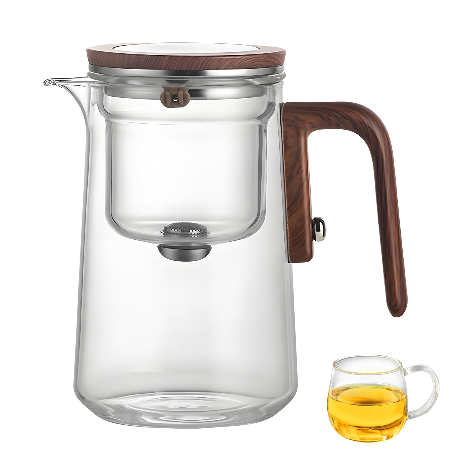 Teiera in Vetro con Infusore Ysislybin, Teiera Magica con Separazione dell'Acqua e Manico in Finta Legno, 800 ml