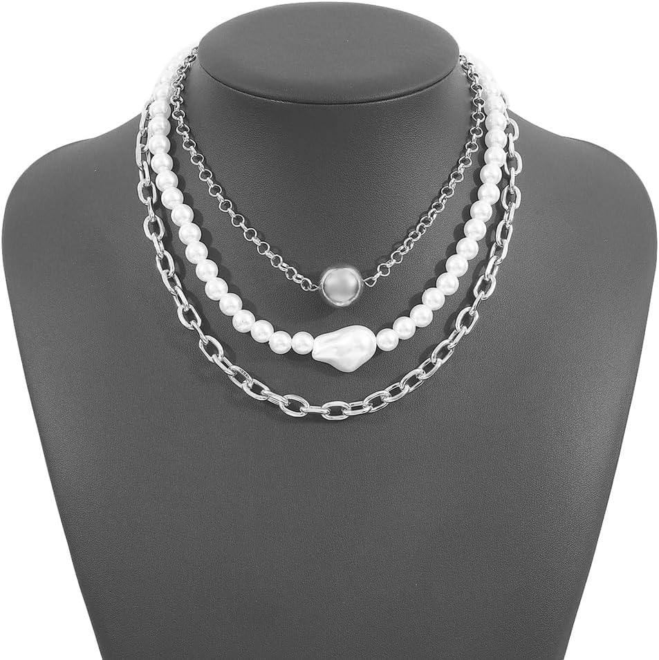 3Pcs Gold Pearl Layered Necklace,Faux Pearl Beaded Choker Necklaces for Women,Chunky Adjustable Layering Chain Link Necklaces Set Party Jewelry - Image 7