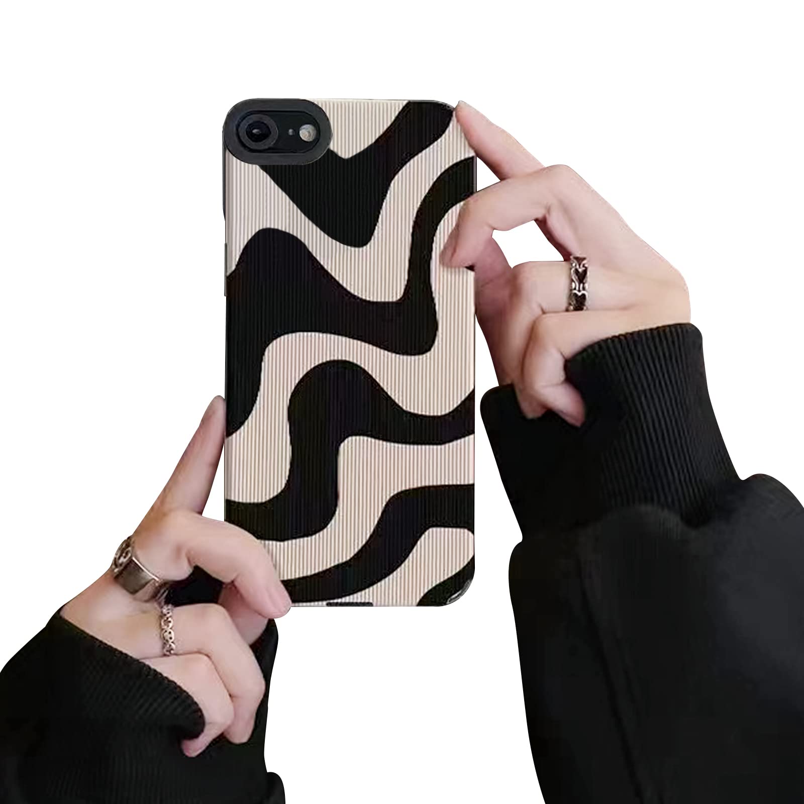 OwnestCompatible with iPhone 7/SE Case, Fashion Simple Cute Zebra Stripes Pattern Wave design Phone Case for Women Girls Soft Silicone Protection Case for iPhone 7/SE-Black