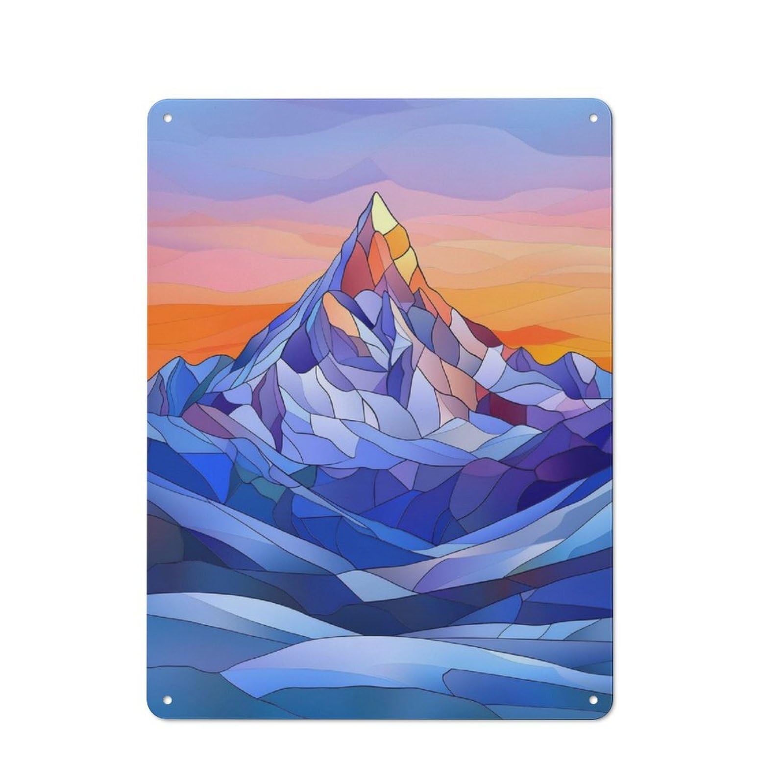 Junmoney Style-13 Metal Wall Sign 40X30cm Featuring Stained Glass Mountain For Bar Or Restaurant, Gift For Bar Decor Enthusiasts During The Christmas Season
