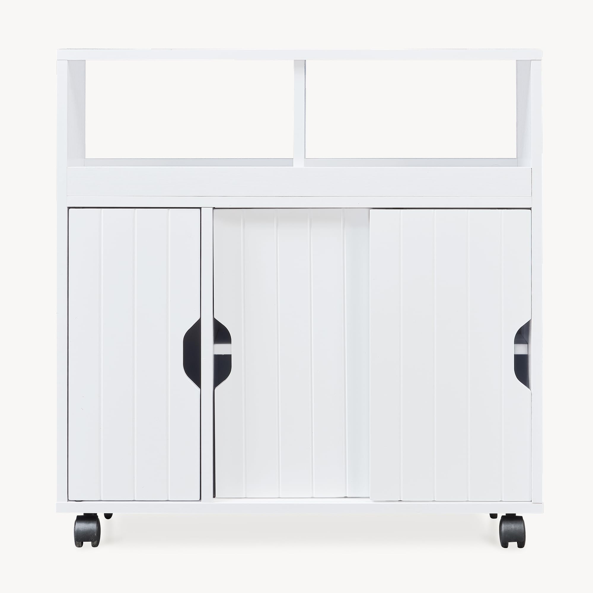 [en.casa] Armario Rodante Delgado Fadeskimma con 2 Compartimentos Abiertos y 3 Puertas Carrito Auxiliar con Ruedas Mueble Baño Carro de Almacenamiento Cocina 72 x 70 x 20 cm - Blanco