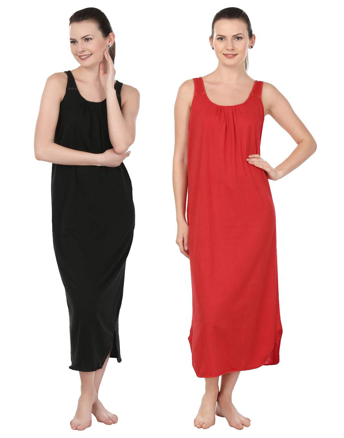 blazon Women's Cotton Nighty Slip - Set of 2 (Black & Red)-picture-41