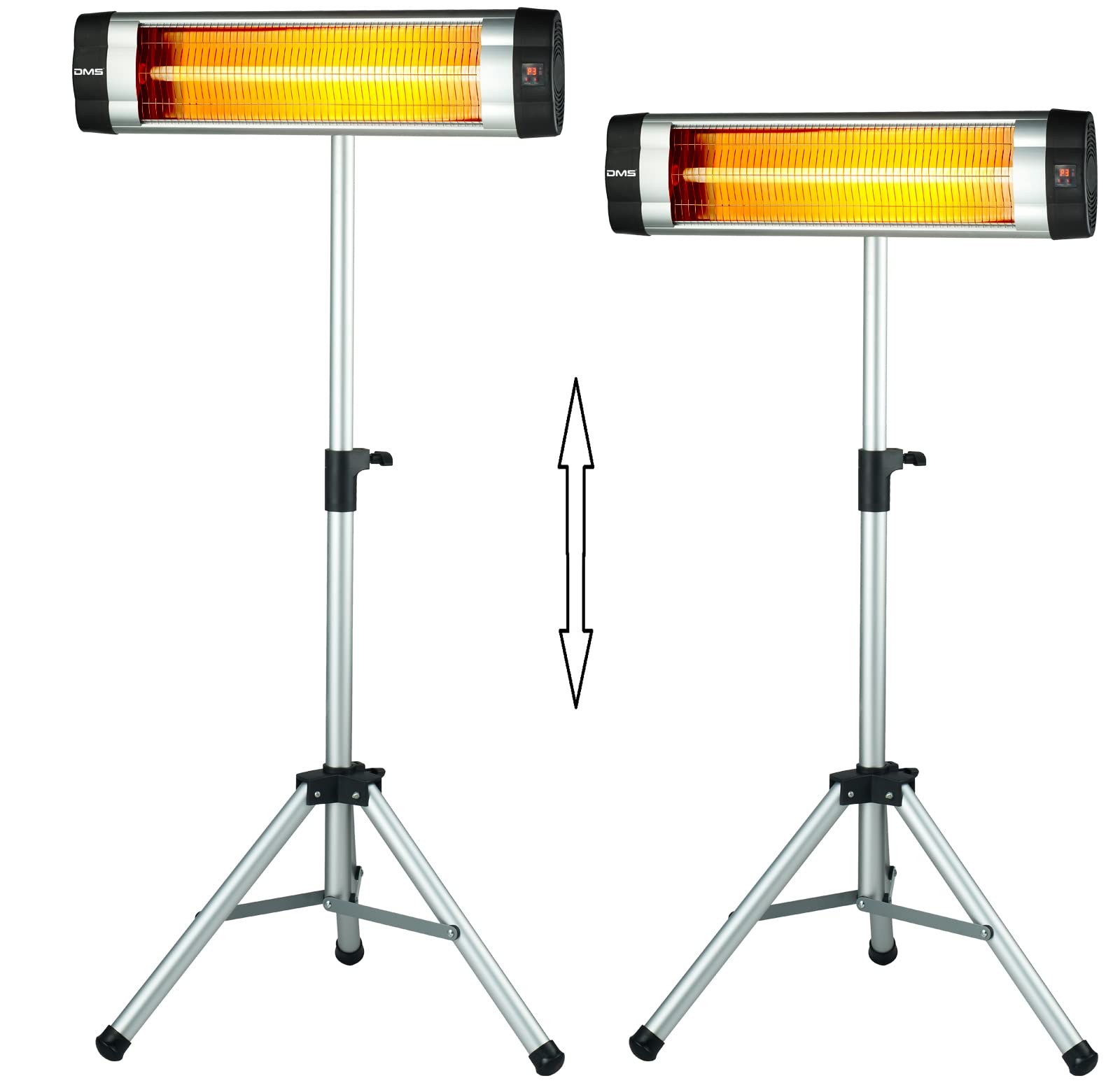DMS® Infrarotstrahler Heizstrahler Wärmestrahler 2in 1 Terrassenstrahler Temperatur 3-Stufig höhenverstellbarem Teleskopstativ Wickeltischstrahler Terrassenheizer Quarzstrahler 2500W mit Fernbedienung