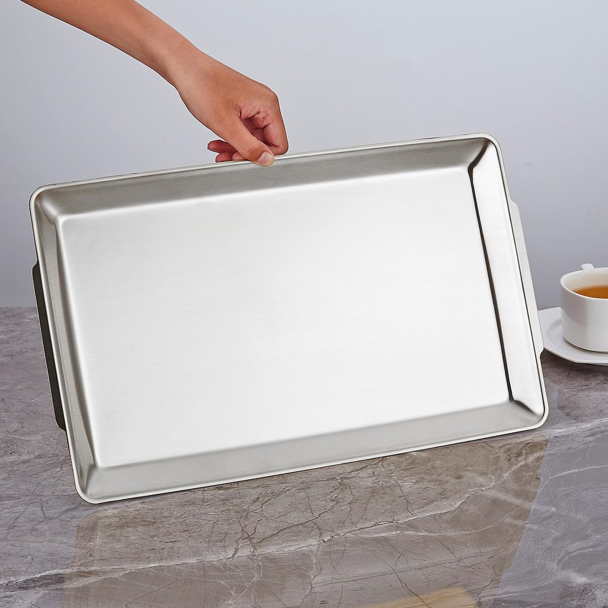 Confezione da 2 vassoi rettangolari per fast food in acciaio inox, 40 x 24 cm, Piatti da portata,argento