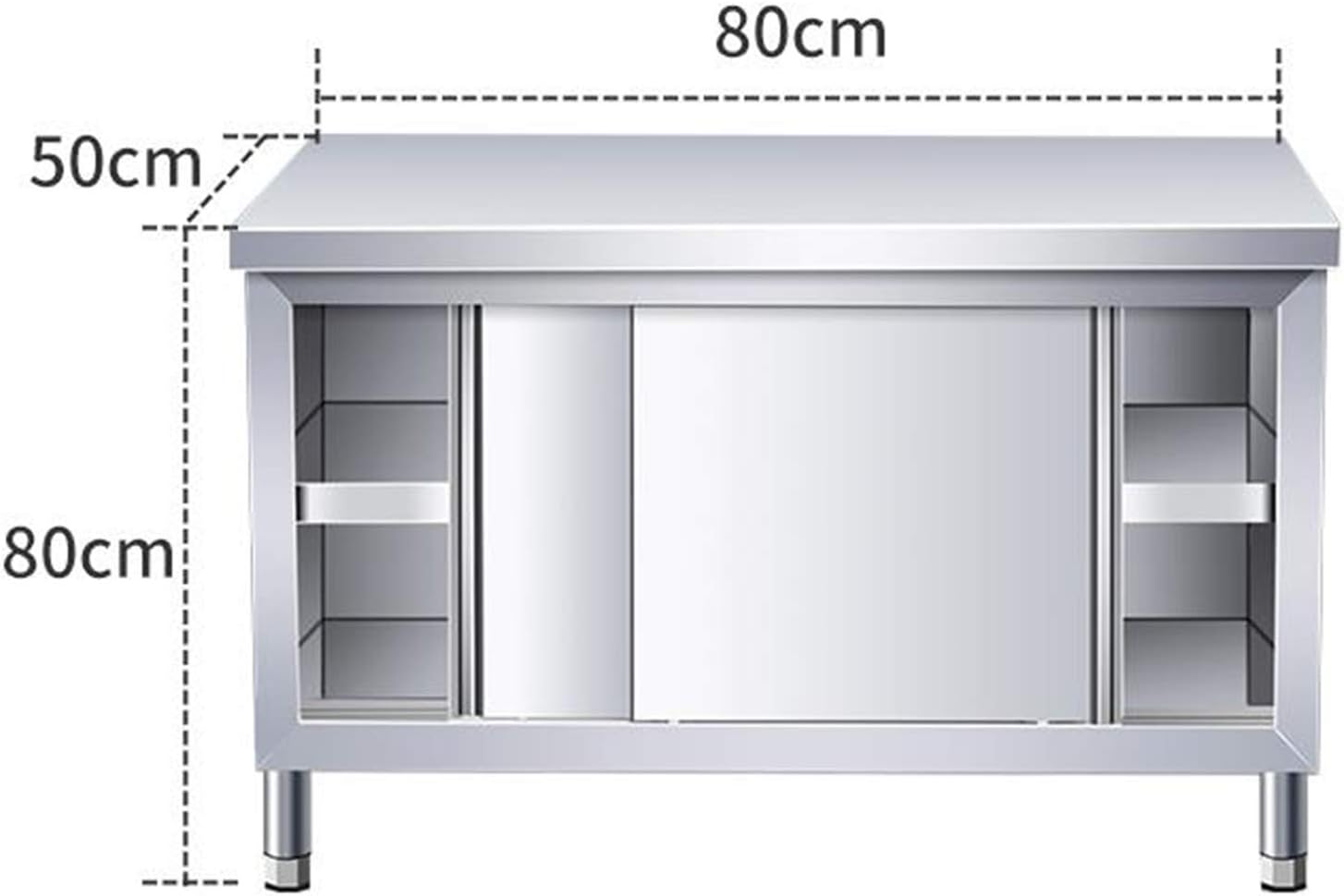 Stainless Steel Workbench Kitchen Storage Workbench 2 Tier Load-Bearing 500KG Wear-Resistant and Easy to cleanFor Home Kitchen Hotel (80 * 50 * 80 Single Pass)