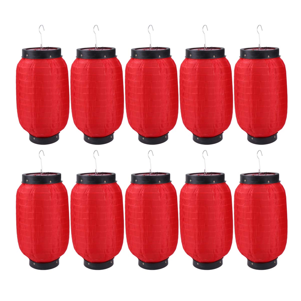 10pcs Traditional Japanese Silk Lanterns Red Hanging Ramen Bar Lantern Lamp with Gold Tassel for Chinese New Year Outdoor Yard Decorations