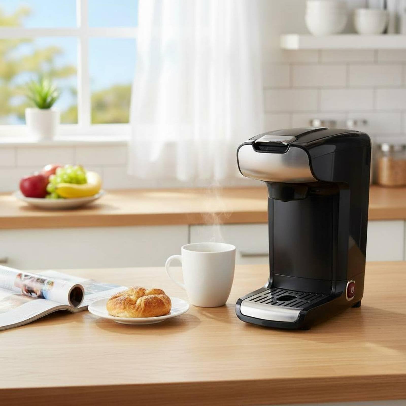 predolo Cafetera de Cápsulas y Café Molido Diseño Compacto Cafetera Eléctrica Monodosis Apagado Automático para Cocina, Oficina