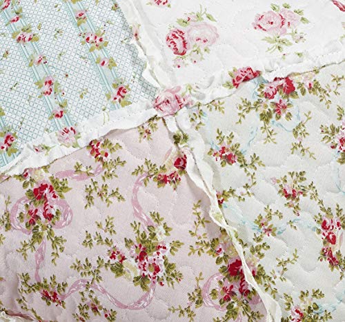 Brilliant Sunshine 026 Pink And Green Rose Patchwork Ruffle Pillowshams, Quilted Decorative Pillow Covers Set, Square Throw Cushion Cases thumb #6
