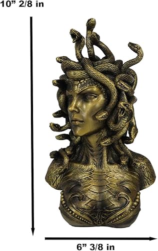 Miniatura 2 de Ebros Gift Mitología griega Hermanas Gorgona Diosa Medusa con Serpientes Salvajes Pelo y Escamas Blindadas Estatua de busto de piel de 10 pulgadas