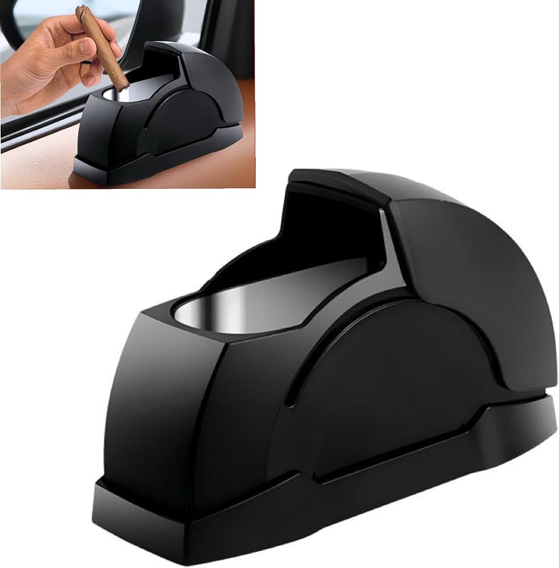 Car Ashtray, Portable Vehicle Cigarette Ash Container with Sealed Lid, Detachable Stainless Steel Insulated Inner Liner, Universal for Most Cars, Trucks, SUVs, Black