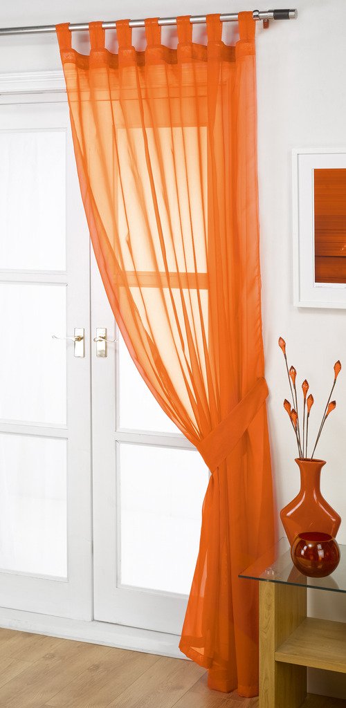 John Aird Woven Voile Tab Top Curtain Panels - Tieback Included - Single Panel (Orange, 58" Wide x 90" Drop)
