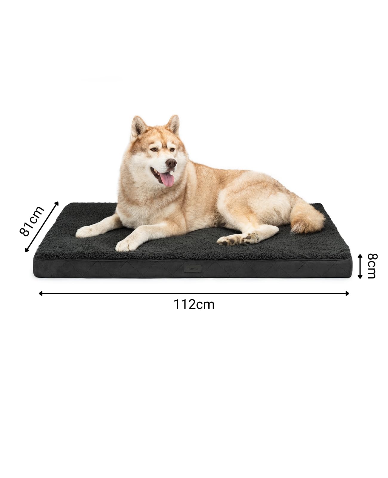 lionto Cama ortopédica para Perros, 112×81x8 cm, Resistente Cojín para Perros con Suave Felpa, Funda Lavable, Antideslizante, Impermeable, para Perros pequeños y Grandes y Gatos, Negro