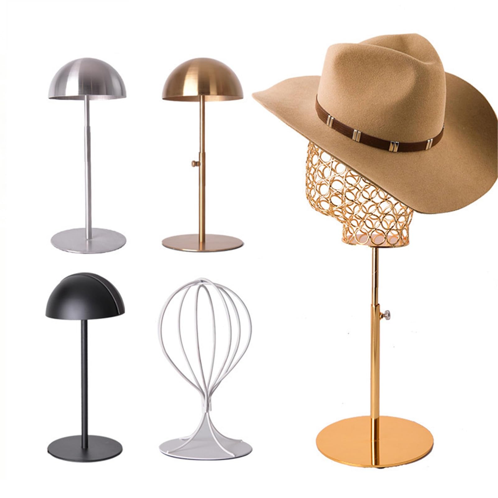 Soporte Expositor de Gorras con Ajuste de Altura, Perchero MetáLico de Acero Inoxidable, para MúLtiples Gorras