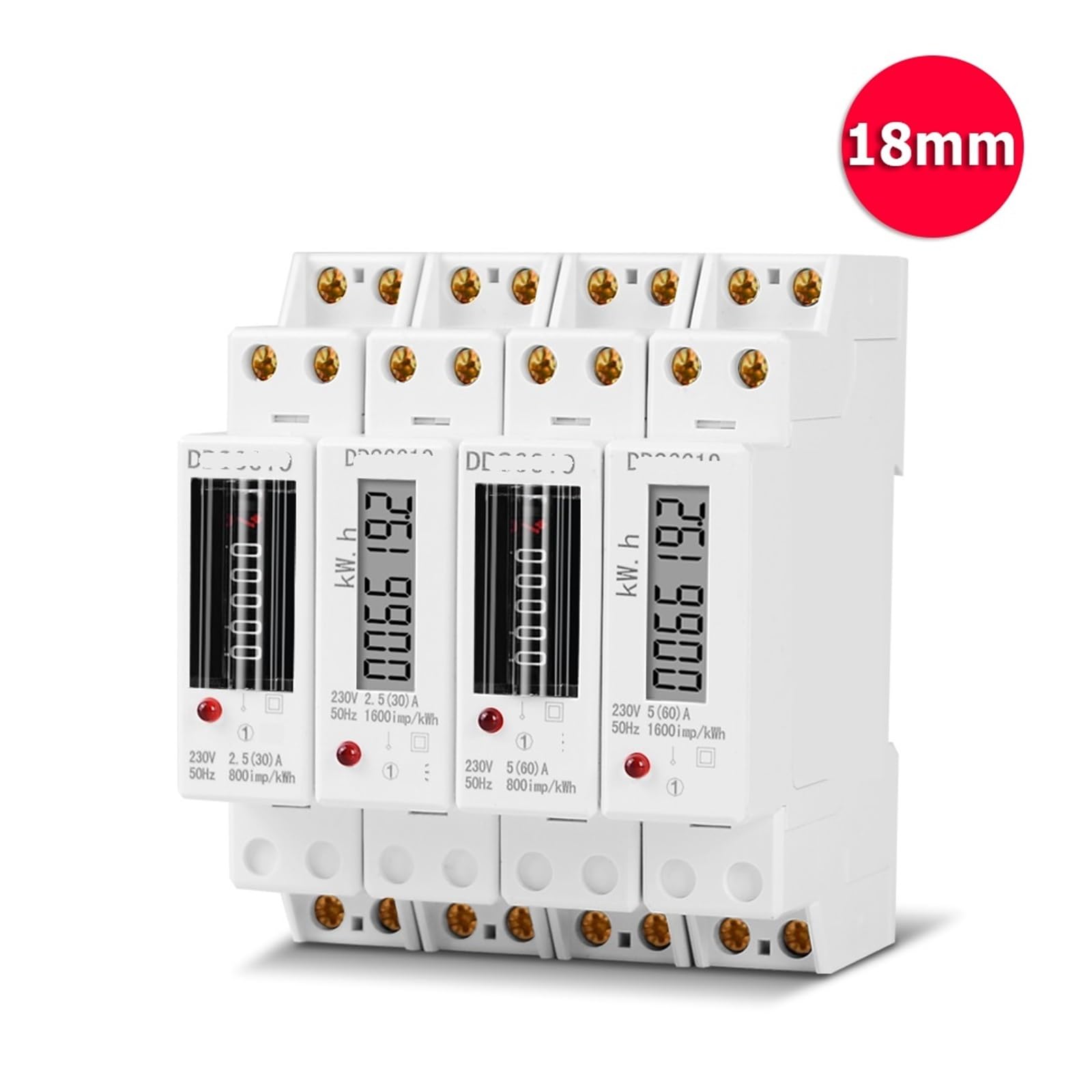 Watomierz cyfrowy 1P 18 mm jednofazowy 2-przewodowy zużycie energii analogowy licznik energii AC 230 V 50 Hz montaż na szynie DIN elektryczny(cyfrowe obciążenie 60A)