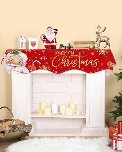 Miniatura 2 de Funda para bufanda de chimenea de Papá Noel rojo, decoración de mantel de Navidad, copo de nieve de Navidad, estante superior para chimenea, bufanda