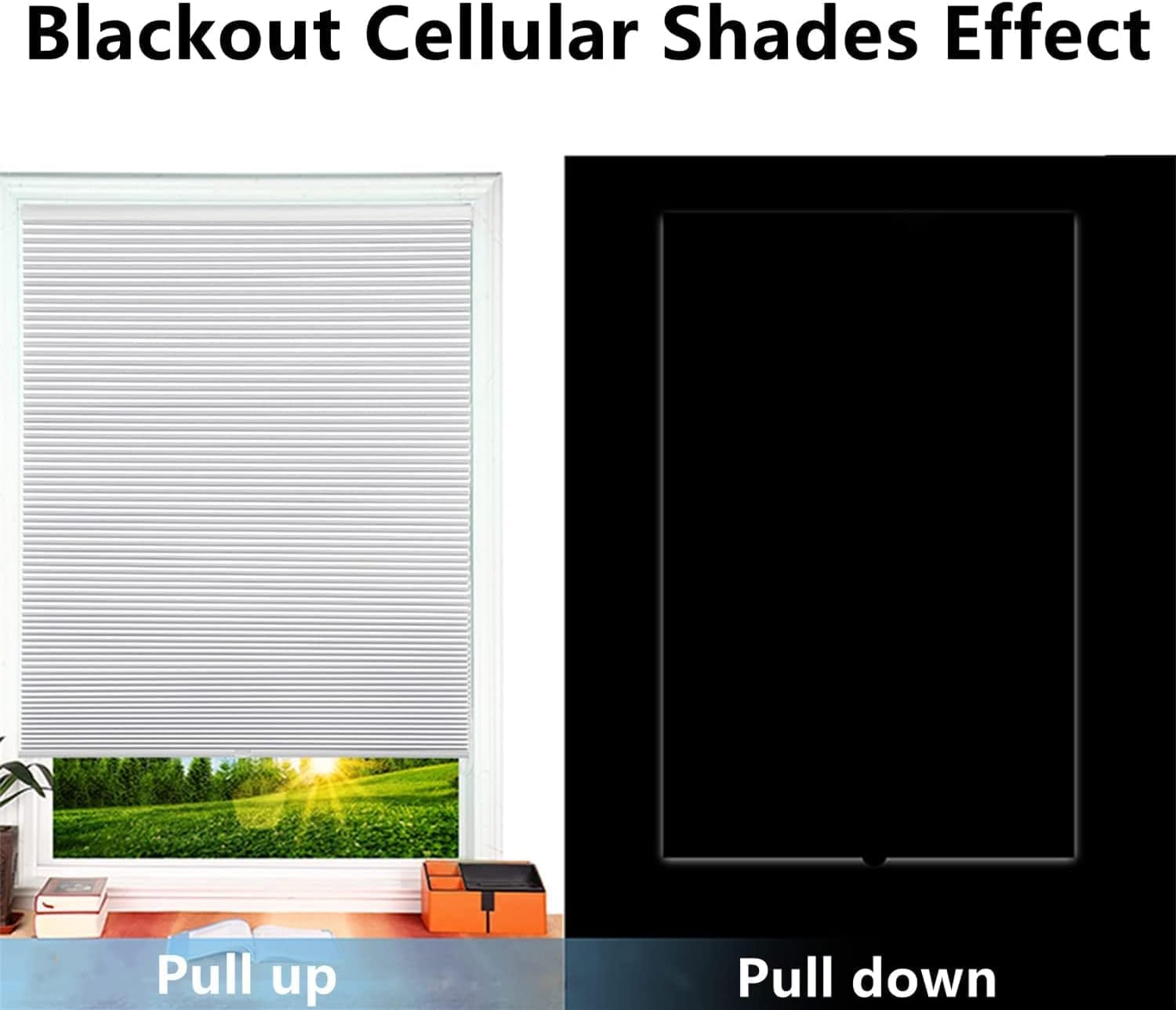 MaKefeile Blackout Cordless Cellular Shades 27" W x 64" H Honeycomb Pleated Shade Insulation Room Darkening Blinds for Home Bedroom Living Room Windows Easy to Install White