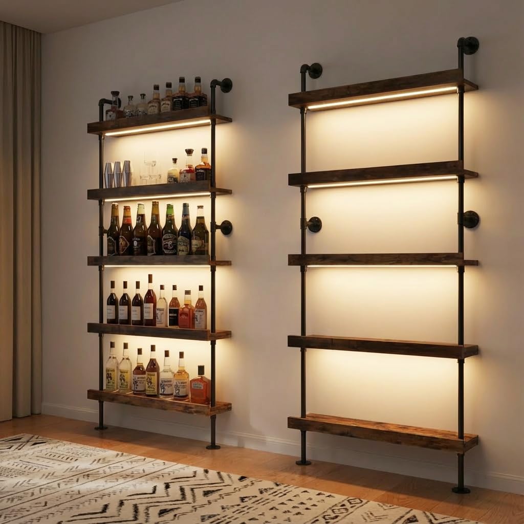 5-Tier Wall Mounted Wine Rack with LED,23.6" W x 79" H