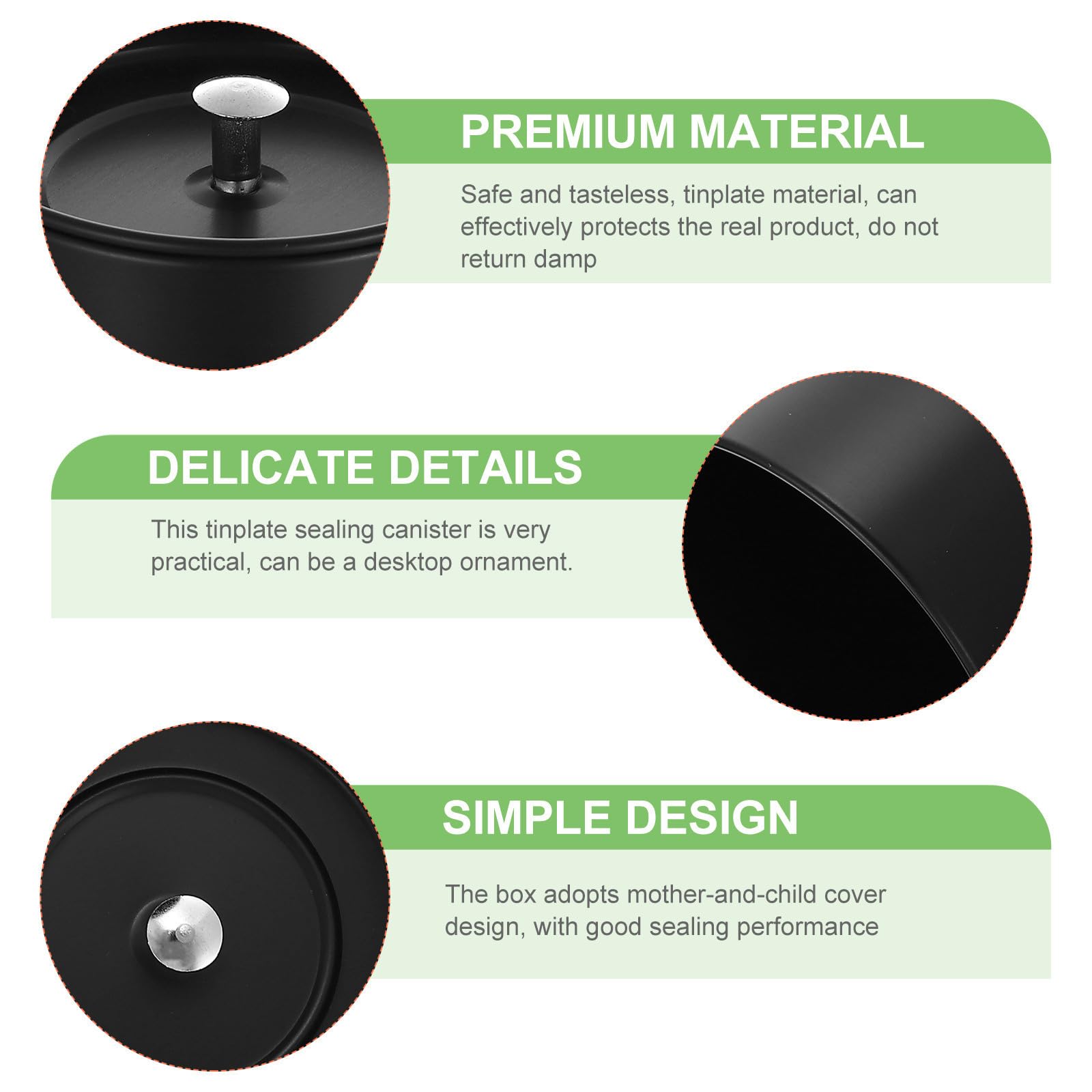 Operitacx Recipiente para Té de Hojalata Tapa Hermética, Contenedor de Almacenamiento Doméstico Negro, Diseño Simple para Cocina y Escritorio