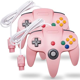 2 Pack Classic N64 Controller, kiwitata Retro N64 Remote Gaming Joystick Wired Gamepad Controller for N64 System Video Games Console Pink