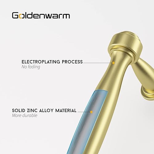 Miniatura 10 de goldenwarm 10 tiradores dorados de cajones de 5 pulgadas, manijas de gabinete doradas, herrajes de latón para cocina, manijas de cajón doradas