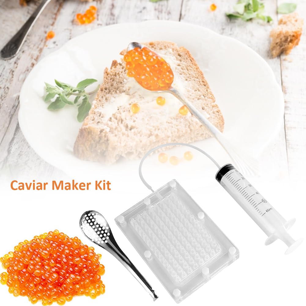 Kit Gastronomie Moléculaire – Acrylique 14x10cm | Boîte Fabricant De Caviar Avec Pipette | Distributeur De Sauce À 100 Trous Avec Cuillère Et Seringle Pour Cuisine Moléculaire Et Créative