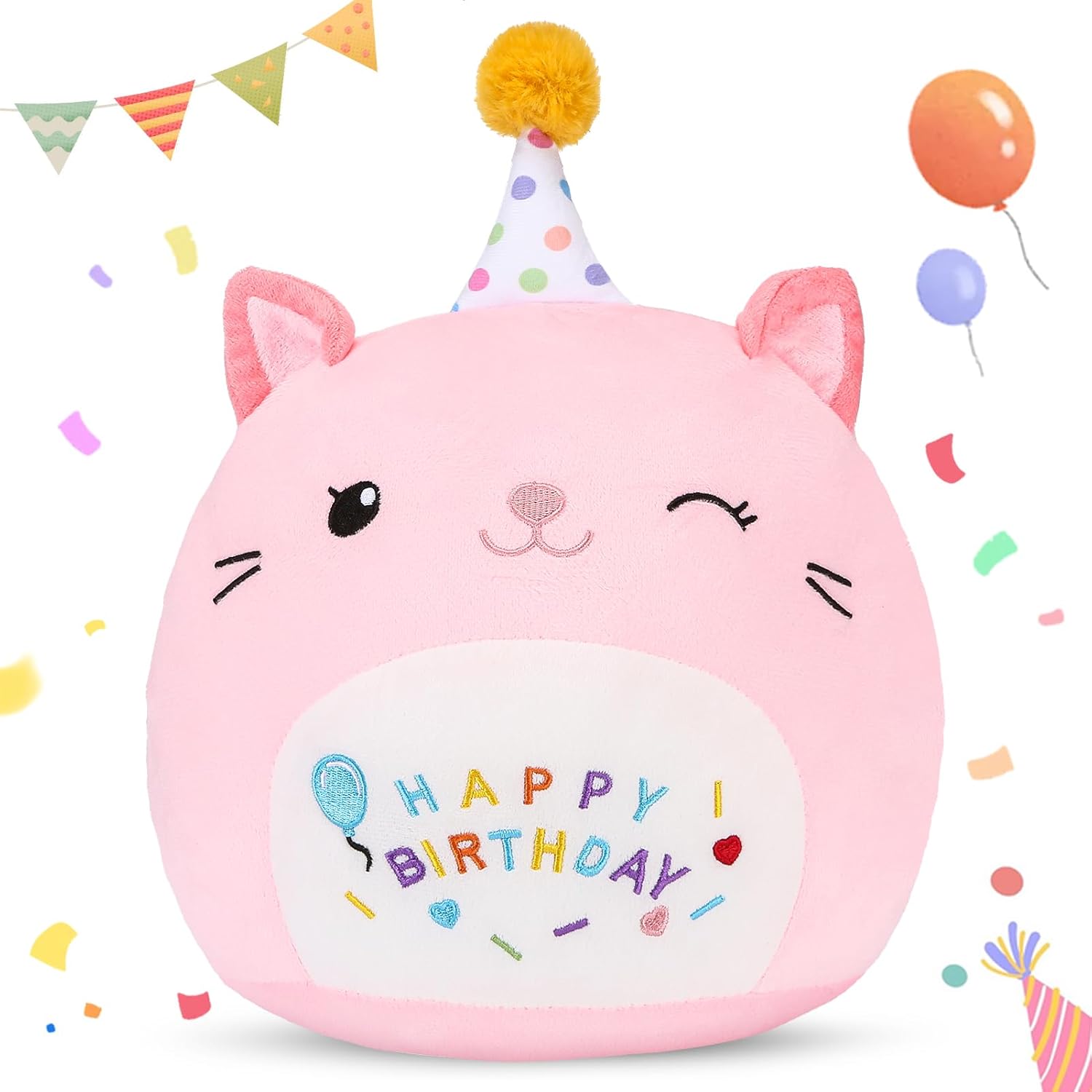 Cute Cat Plush Birthday Gifts for Girls, Soft Cat Plushies Toy Pink Pillow Cat Stuffed Animals Gift for Girlfriend Kids Birthday 8" Cat Stuffed (Small Cat Plush)