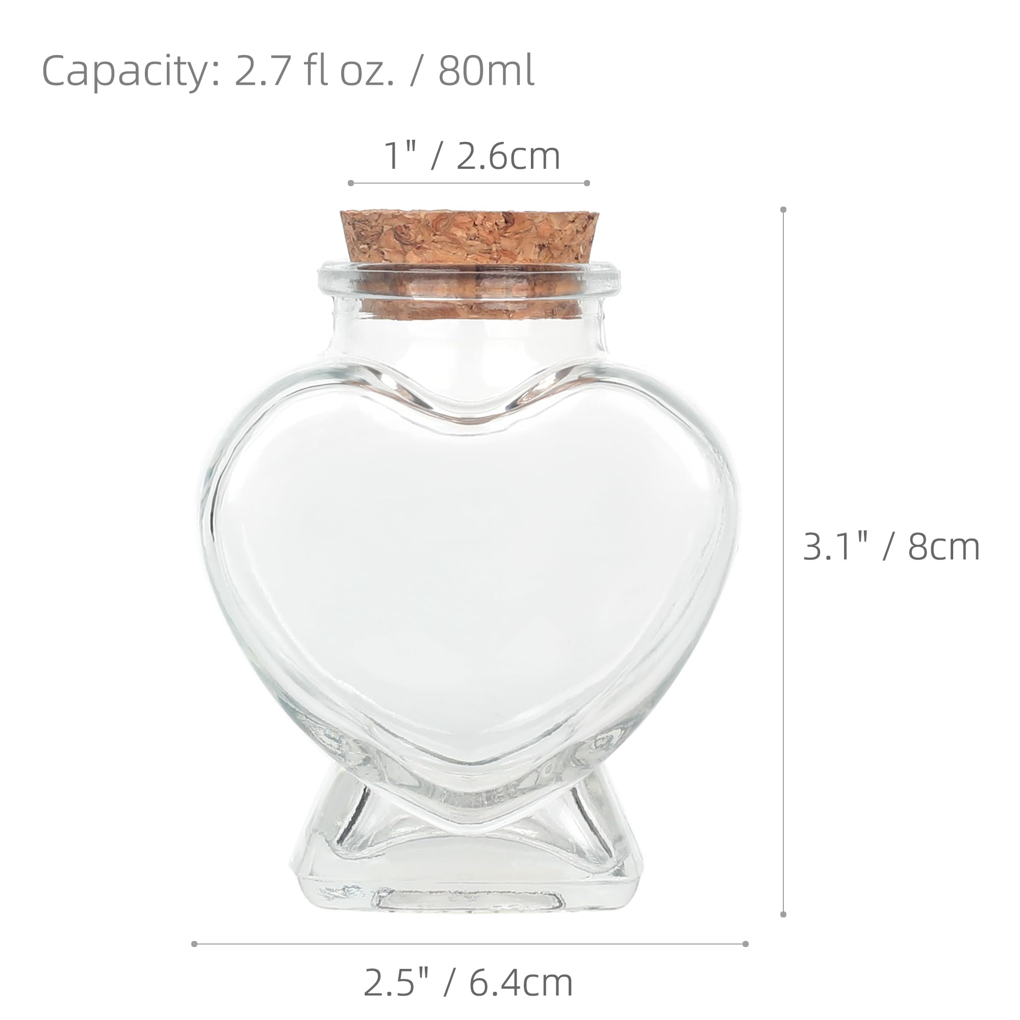 Magic Season Decoratieve glazen flessen met kurkstop (80 ml hartvormige flessen/6 stuks