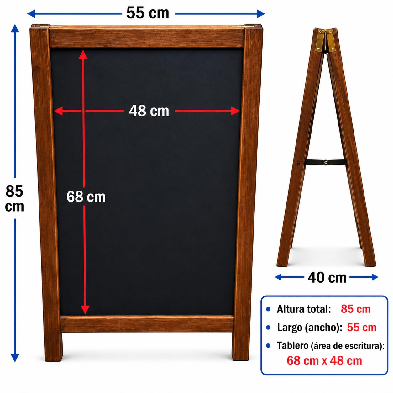 Pizarra Caballete Altura 85 cm Tablero 68 x 48 cm 2 Caras Rotulador Tiza Líquida y Convencional