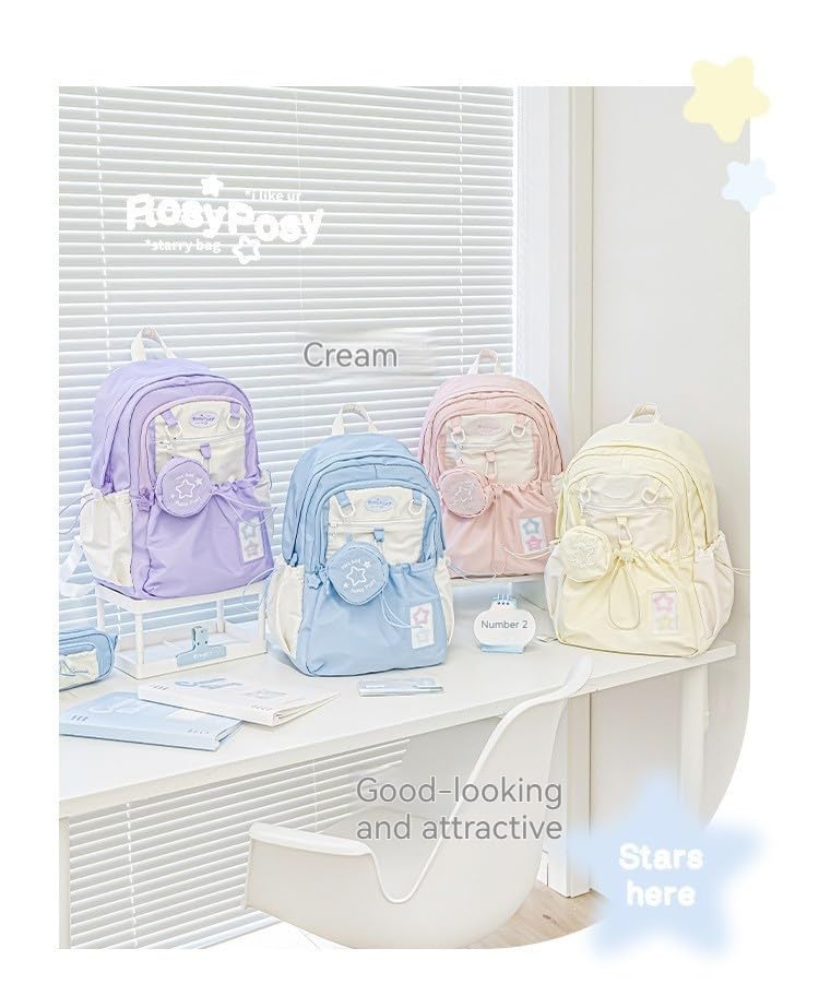 2025 New Rosy Posy Backpack, Cream Star Drawstring Backpack, Large Capacity, Durable Waterproof (Sky Blue)4