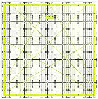 Arteza Quilting Ruler, Laser Cut Acrylic Quilters' Ruler with Patented Double Coloured Grid Lines for Easy Precision Cutting, 12.5" Wide x 12.5" Long for Quilting, Sewing & Crafts, Black & Lime Green