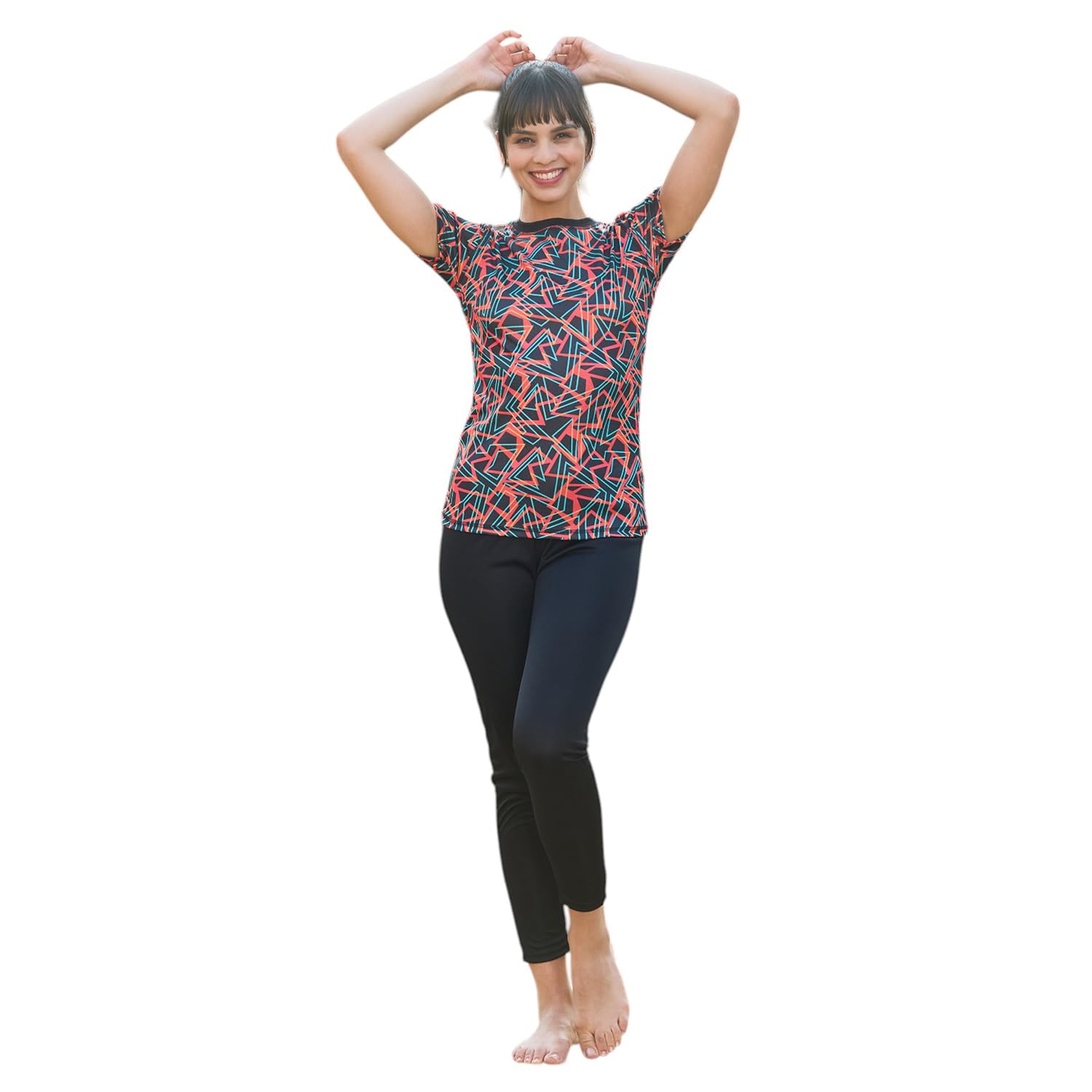 - RRovars Poly Jersey Two Piece Women Swimwear Printed Swim Top with Plain Legging