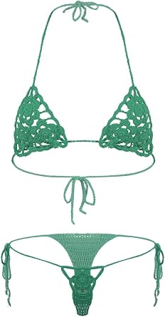 ACSUSS Women Floral Handmade Crochet Lingerie Suit Hollow Out Bikini Set Two-Piece Micro Swimsuit