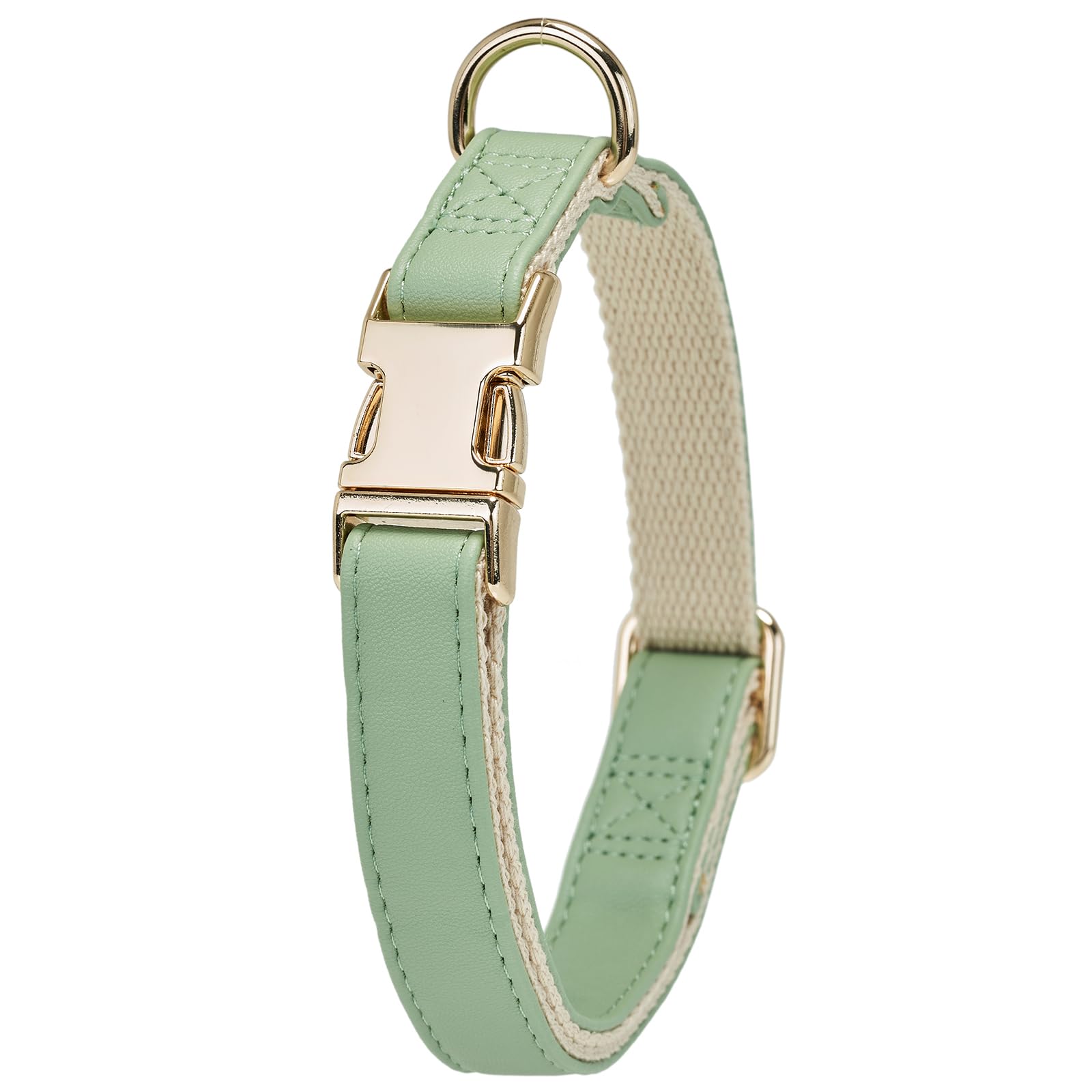 YUDOTE Soft Leather Dog Collars with Safety Quick Release Metal Buckle,Natural Cotton Padded Pleather Collar for Puppies with Senstive Skin,Sage Green