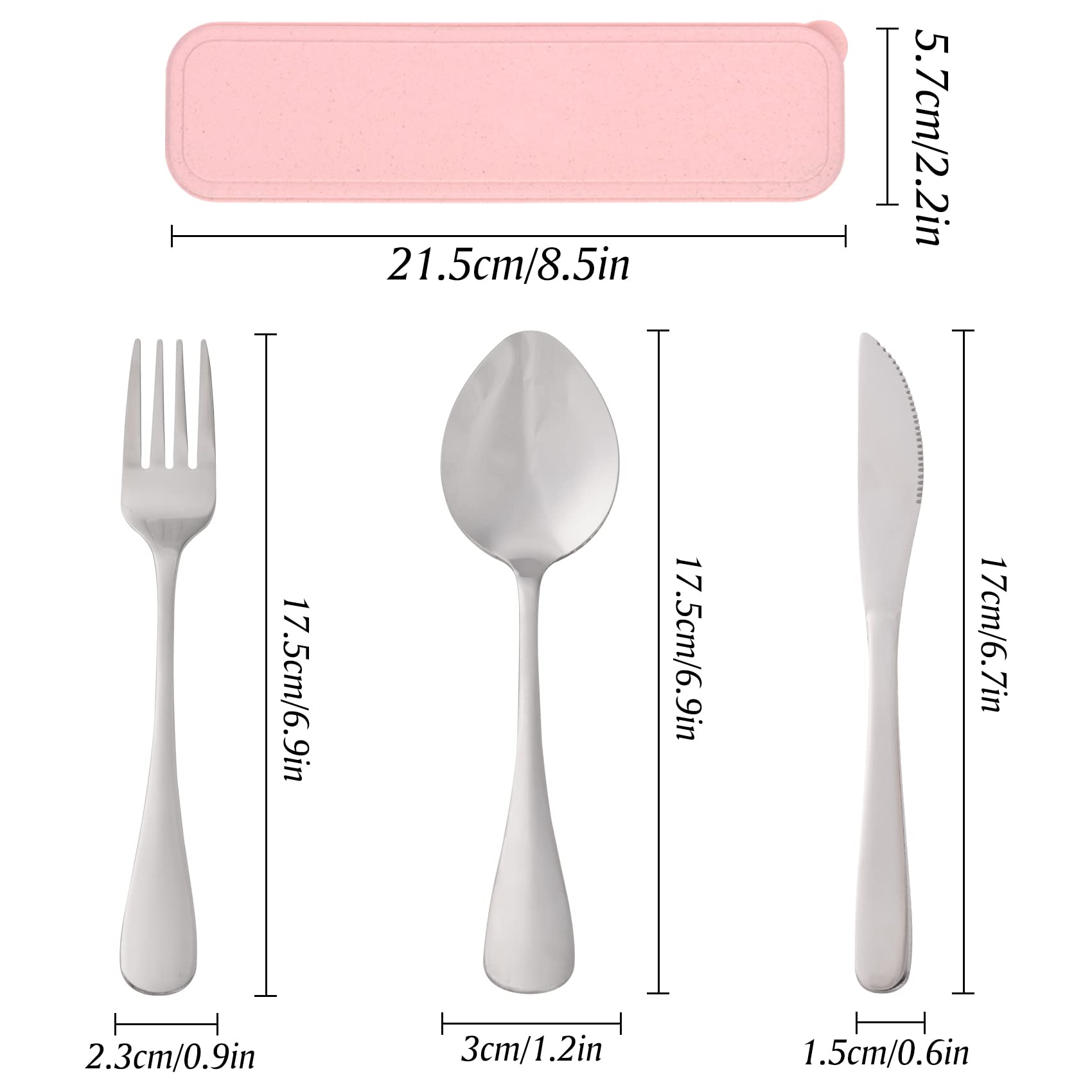 Travel Silverware Set with Case, Reusable Utensils Set with Case, Portable Spoon Knife Fork Lunch Box Travel Cutlery Set (Pink)