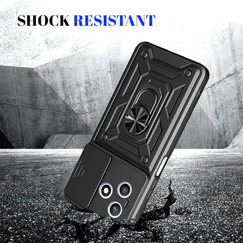 Image of Casodon Shockproof Back Case Cover for Honor X8D 5G, Shockproof Honor X8D Back Cover, Ring Case with Kickstand and Camera Protection Shutter - Black