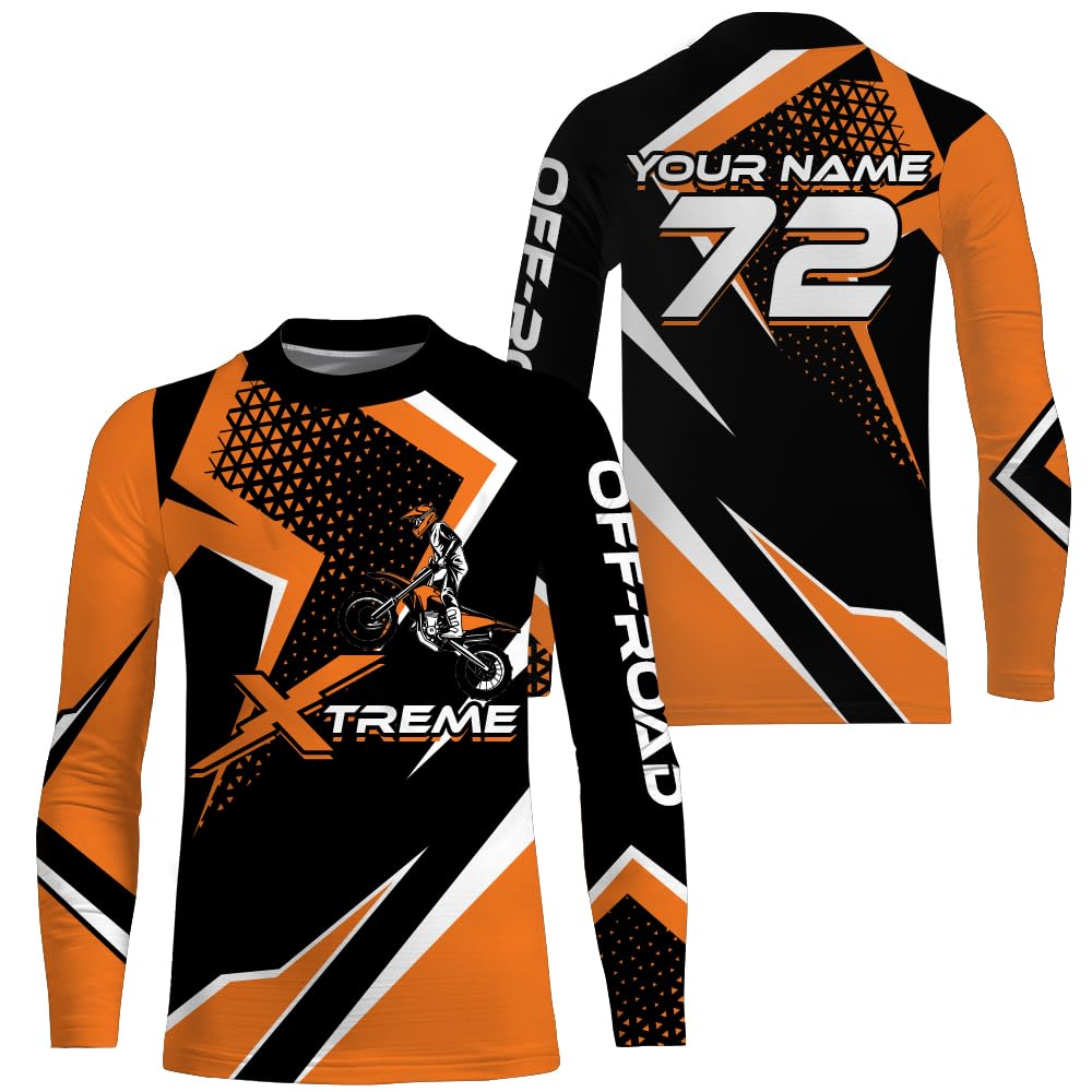 Personalized Orange Racing Jersey UPF30+ Motocross Extreme Kid&Adult Dirt Bike Girls Boys Off-Road Motorcycle Shirt XM16 (Kid Jersey)