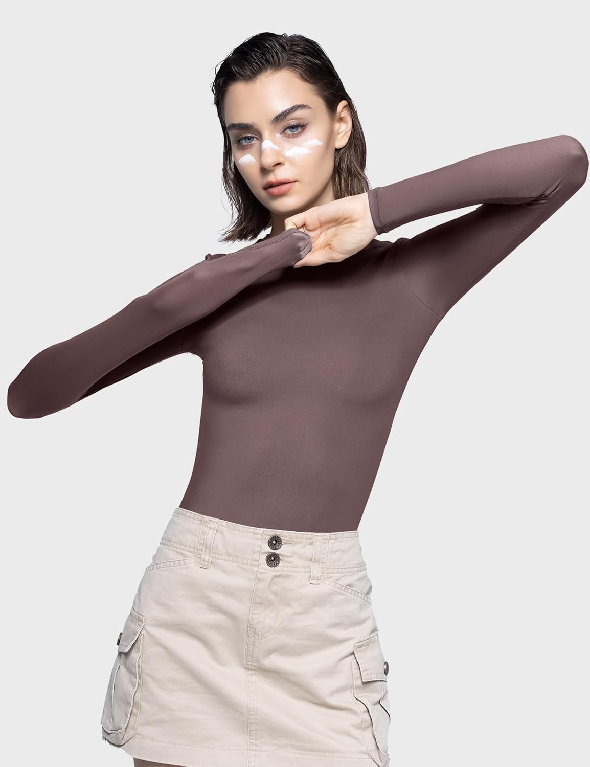 PUMIEY Women's Long Sleeve T Shirts Crew Neck Slim Fit Tops Sexy Basic Tee Smoke Cloud Pro Collection - Image 6