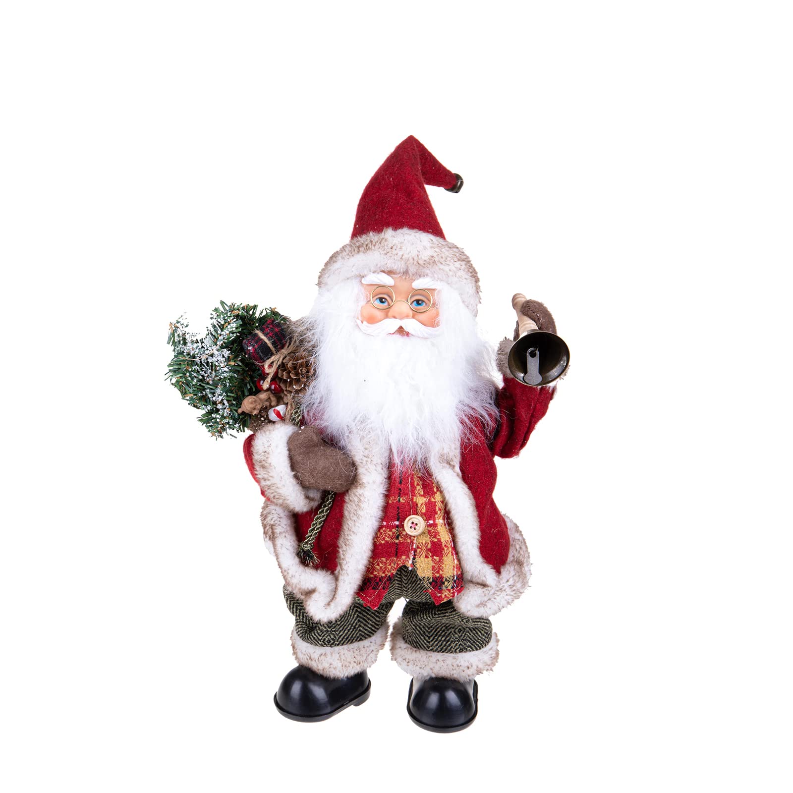 Figurine Père Noël Avec Cadeaux Magie Di Natale - Décoration De Noël Blanc Et Marron, 45 Cm, Fausse Fourrure, Intérieur/extérieur