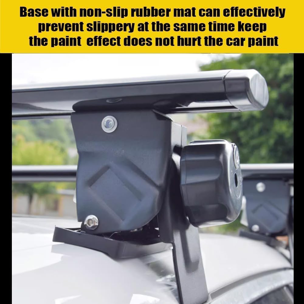 Close-up image of the roof rack mounting foot with a non-slip rubber mat, designed to protect the car's paint.