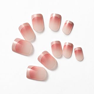 Elegant Beige-red Ombre Medium Square French Gel Press On Nails - 24pcs, 12 Sizes, No Glue Needed - Perfect for Office, Durable & Lasting Up to 2 Weeks - Ideal for Fragile Nails