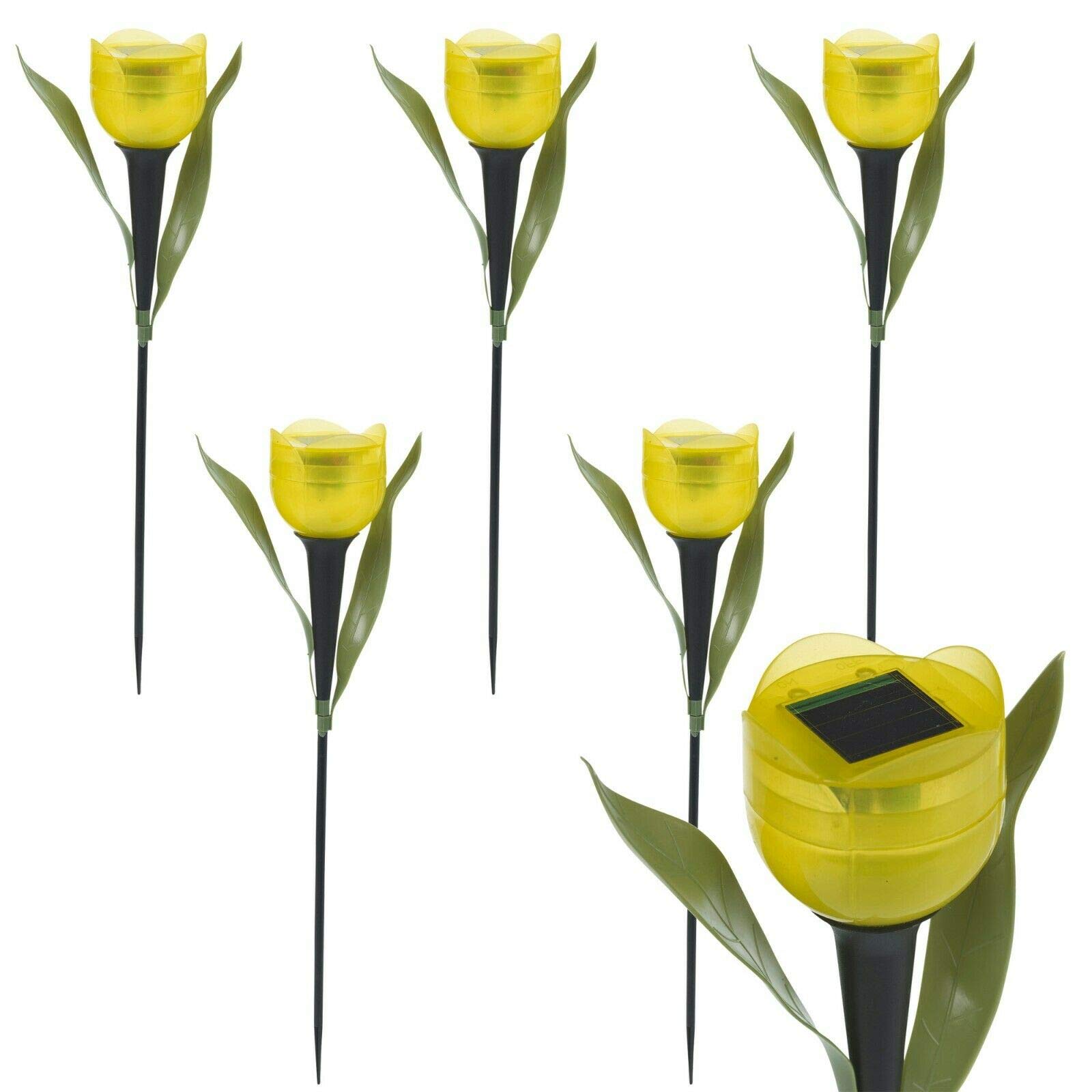 ausuky 6 Pcs LED Solar Light Outdoor Garden Tulip Flower Shape Yard Standing Decor Lights (yellow)