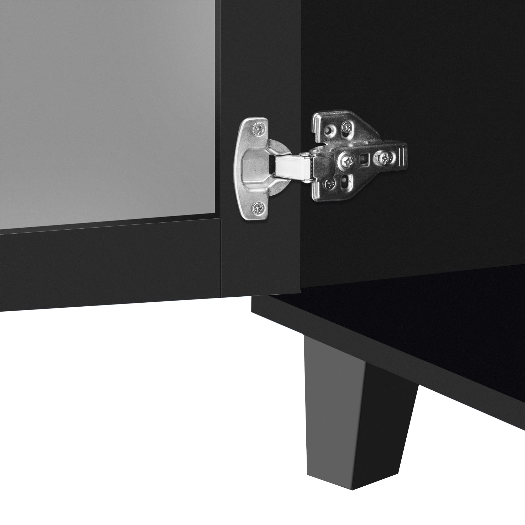 Credenza a specchio nera a quattro ante, con manici in cristallo fresco, con laminato mobile, per soggiorno e sala da pranzo, 160 x 40 x 84 cm