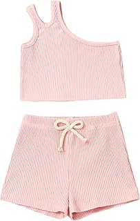 幼児キッズベビーガールソリッドプルオーバーノースリーブリブカジュアルスポーツランニングダンスウェアトップスショーツセット服 女の子のための着せ替えゲーム