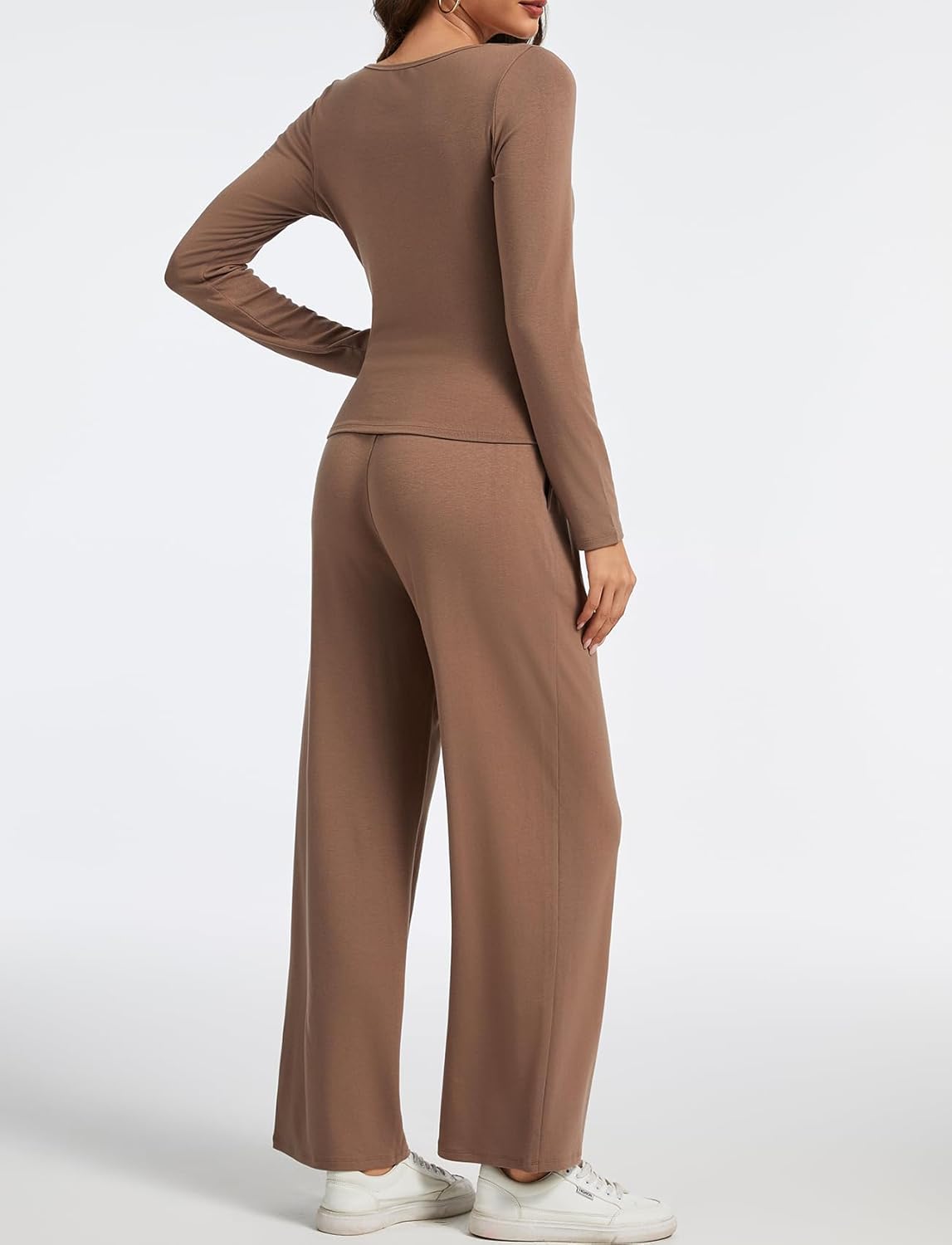 Women’s 2 Piece Lounge Set – Long Sleeve Ruched Top & Wide Leg Pants, Casual Matching Outfit for Travel & Spring Fall - Image 4